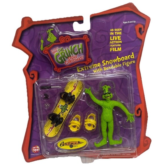 THE GRINCH ACTION FIGURE EXTREME SNOWBOARD W/ BENDABLE FIGURE 2000 Vintage BNIB - Picture 1 of 2